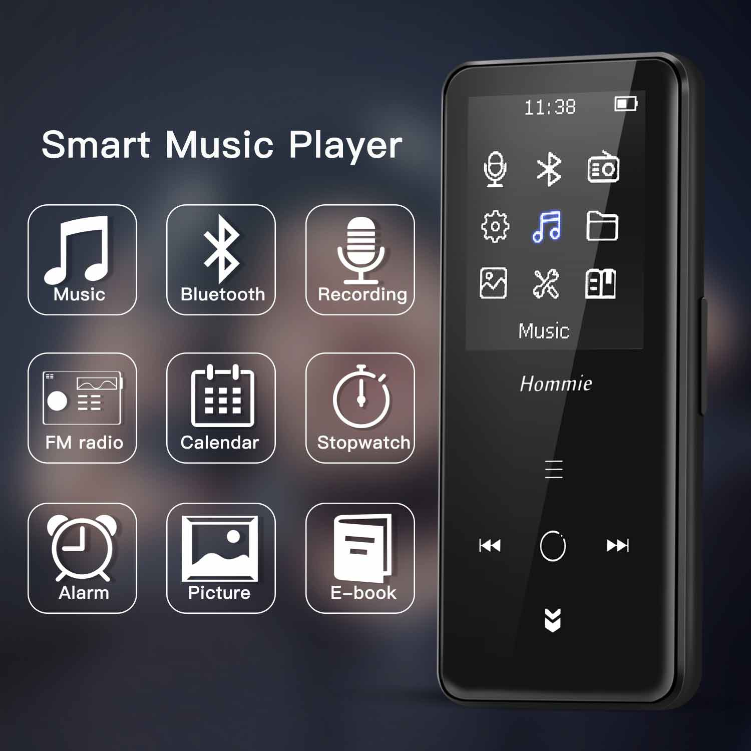 Bluetooth MP Player With Touch Screen Inch HD Color Screen FM Radio Voice Recorder