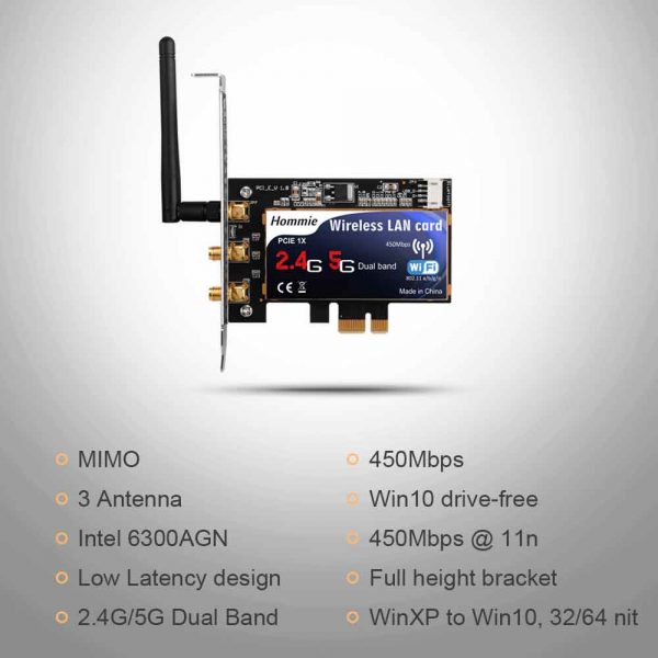 Hommie N900 Wireless Dual Band PCI Express Adapter with Speed up