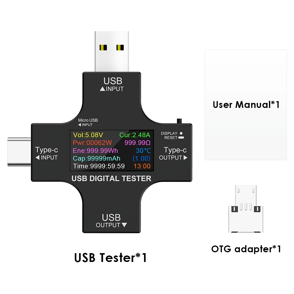 USB C Multimeter Tester, Hommie USB Power Meter, 2 In 1 Type C USB ...