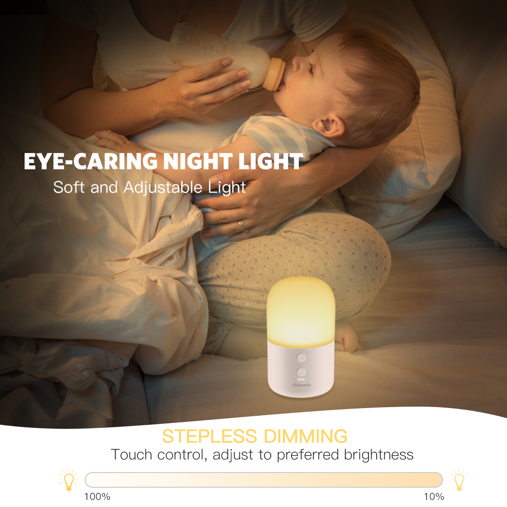 Baby Night Light, Hommie Rechargeable Bedside Lamp with 3 Color ...