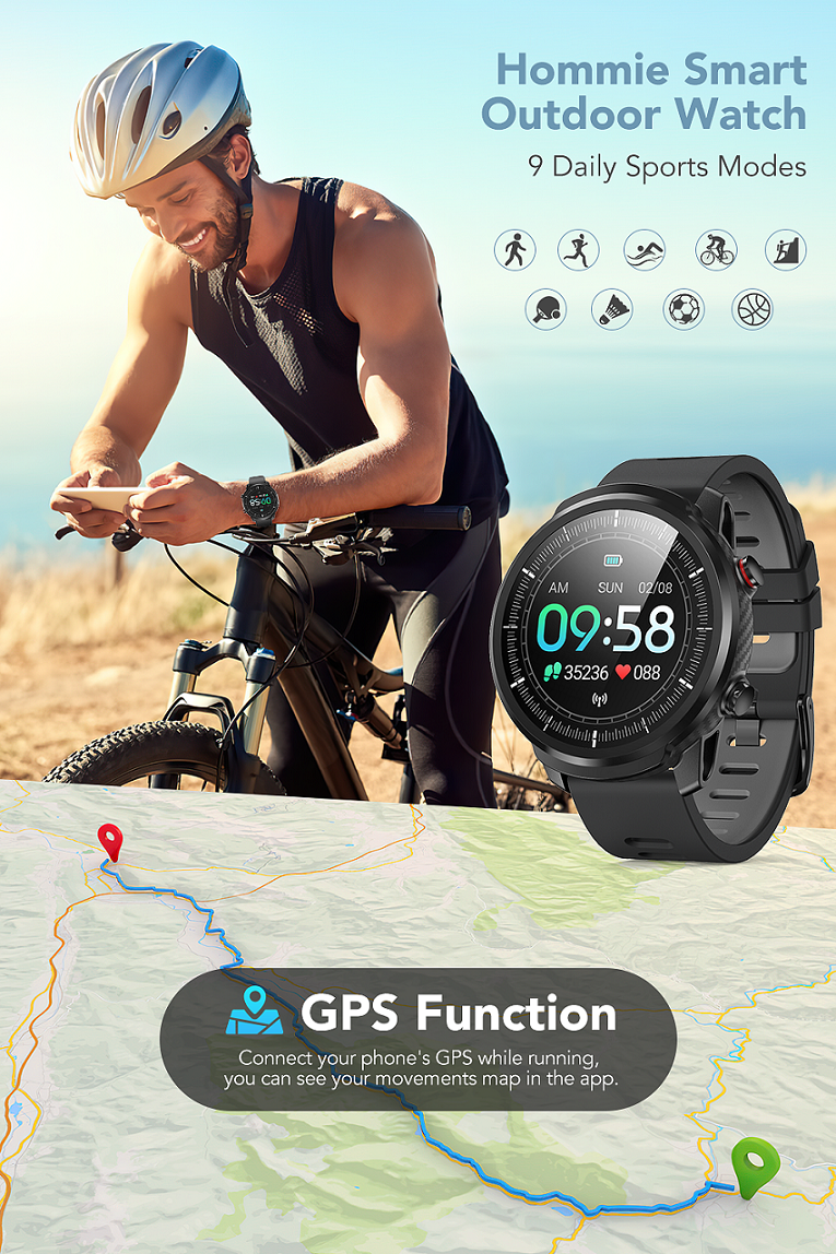 Hommie Montre Connectée Homme Smartwatch Sport Etanche IP68 Bracelet  Connecté Tensiomètre Cardiofréquencemètre Podomètre Fitness Tracker  d'Activité avec 3 Sangles pour iPhone Samsung Huawei