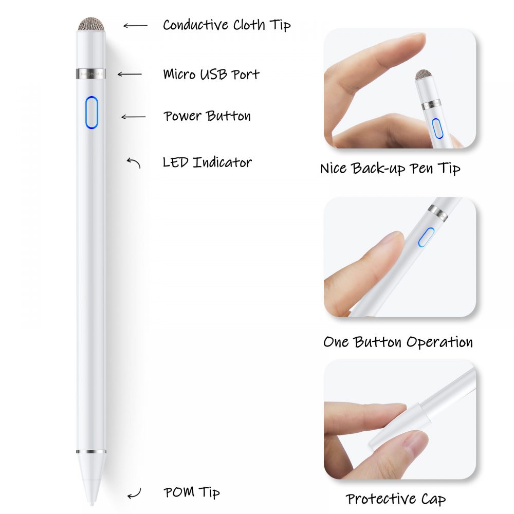 Hommie iPad Pen, Universal Tablet Pen with Protective Cover, Graphics Pen  with USB Rechargeable, Touch Pen Perfect for iPhone / Huawei / Samsung /  Lenovo / all Smartphones & Tablets